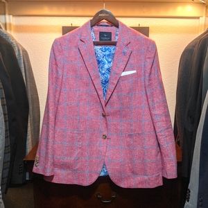 TailorByrd Pink Check Linen Cotton Blazer- 40R